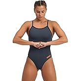 ARENA Women's Team Solid Light Drop Back One Piece Athletic, Quick Drying, Chlorine Resistant Swimsuit for Ladies-Asphalt-Black