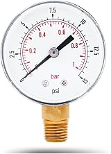Plyisty 0-1 Bar 0-15 PSI Mini Pressure Gauge 1/4" Low Pressure Manometer view 1