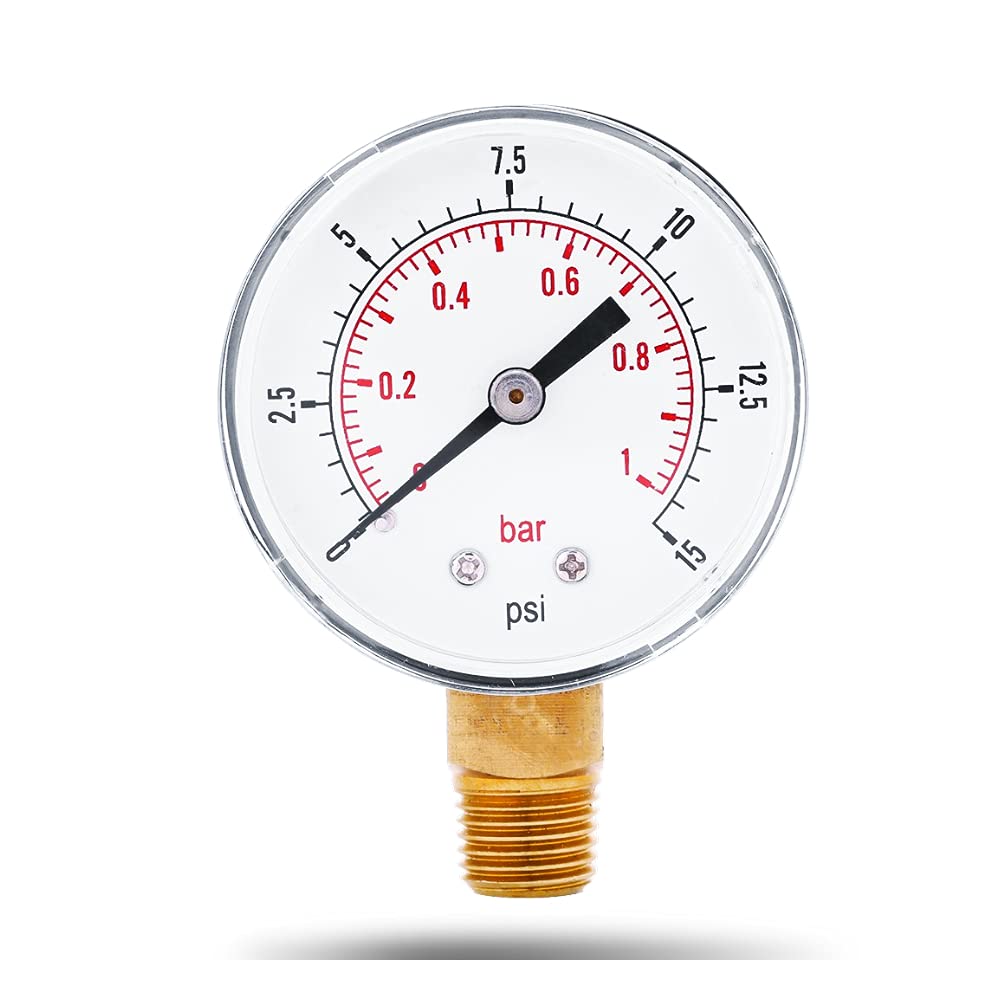 Plyisty 0-1 Bar, 0-15 PSI Pressure Gauge, 1/4" Mini Low Pressure Manometer for Fuel, Air, Oil or Water