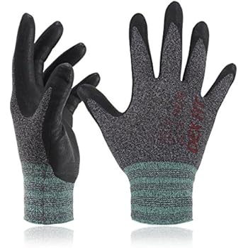 DEX FIT Lightweight Nitrile Work Gloves FN330, 3D Comfort Stretch Fit, Durable Power Grip Foam Coated, Smart Touch, Thin Machine Washable, Black Grey Large 3 Pairs Pack