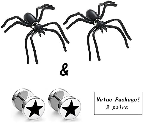 Value Package!Cute Unisex Screaming Creepy 3D Reptiles Animal Titanium Steel Pierced Ear Stud (Spider)