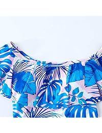 Traje de baño familiar de una sola pieza con estampado floral y volantes