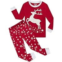 Girls Pajamas Reindeer Glow-in-The-Dark Kids Pjs 100% Cotton Toddler Clothes Shirts Size 2T Red