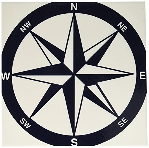 3dRose ct_213841_4 Blue and White Nautical Compass Ceramic Tile, 12"