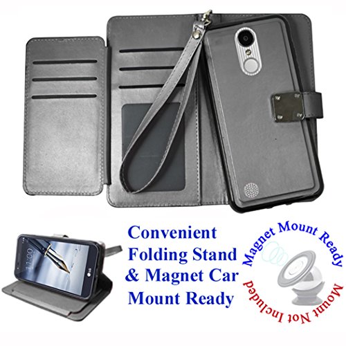 for 5.7" LG Stylo 3 K10 PRO Stylus 3 + PLUS Case Phone Case Tortilla Wallet Wrap Detachable Bumper Mag Mount Ready Extra Pocket Purse Cover (Black)