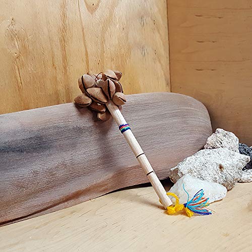 Natural Cacho Seed Pod Shell Nut Shaker Bamboo Wooden Handle Stick