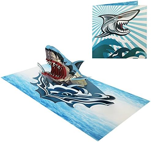 Sweetpopup® 3D Fish Pop-Up Card - Perfect for Birthdays, Good Luck, Congratulations - Handmade with Premium Metallic Paper - Shark Megalodon 015