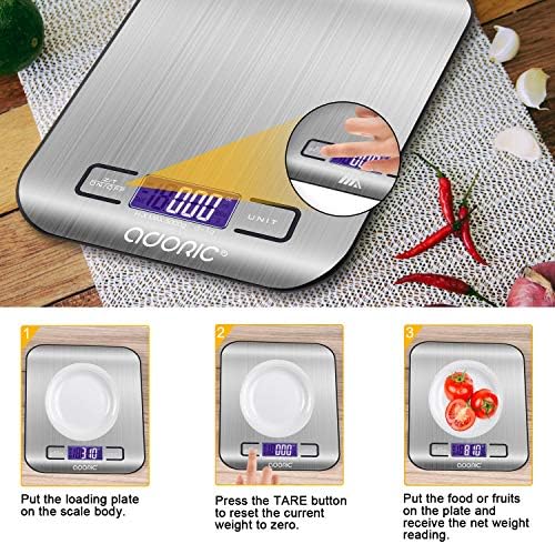 ADORIC Balance Cuisine Electronique Balance de Précision - Balance numérique de Cuisine de Haute Précision, 5kg/1g, Acier Inoxydable Tactile Sensible Écran LCD Rétroéclairé Auto-arrêt - Cuisine A Vivre ADORIC Balance Cuisine Electronique Balance de Précision - Balance numérique de Cuisine de Haute Précision, 5kg/1g, Acier Inoxydable Tactile Sensible Écran LCD Rétroéclairé Auto-arrêt