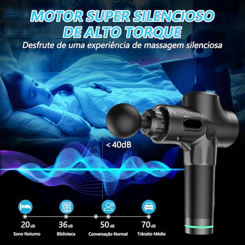 Massageador Eletrico, Pistola Massageadora Profissional, Massageador Muscular Corporal Portatil, Pistola de Massagem para Alívio da Dor, Relaxamento, Liberação Miofascial, 6 Ponteiras e 30 Velocidades