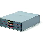 Durable Varicolor Drawer Organizer, 3 Color Coded Drawers, Gray | Desktop Drawer Set, Draws with Removable Labels, Letter to Folio Size Files, Perfect for Storing Documents and Paper Work