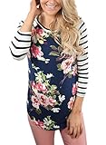 Dearlovers Women Crew Neck 3/4 Sleeve Floral Casual Top Shirts XX-Large Size Navy