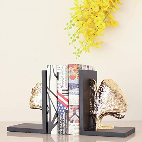 MQW Fashion Creative Resin Golden Apricot Leaf Bookend Magazine Shelf Modern Home Living Room Bedroom Hotel Cafe Bookstore Desktop Decoration 44 23CM Delicate and Beautiful