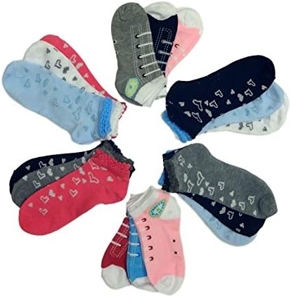 Best Bulk 18 Pair Dress Heart & Fun Tennis Shoe Spandex Uniform Short Socks