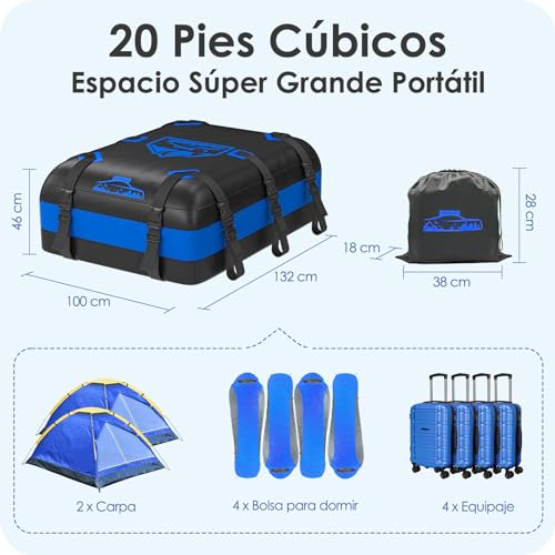 Rymopuey Roof Box 20Cubes/566L, Roof Box for Car 700D Waterproof, Roof Box with Non-Slip Pads and 10 Fastening Straps, Pto for Cars with/without Luggage Rack
