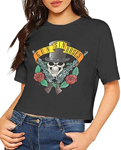Guns N' Roses T Shirt Women Crop Top Sexy Dew Navel T-Shirt Short Sleeve Cotton Shirt S