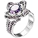 XAHH Women 925 Sterling Silver Plated Bridal Engagement Wedding Band Purple Amethyst CZ Lotus Flower Ring