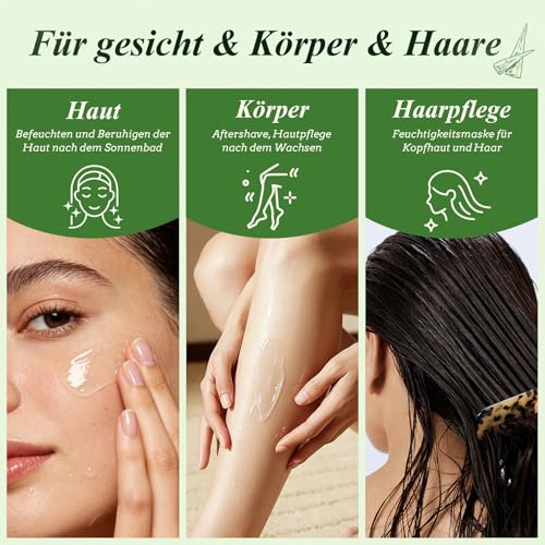 Aloe Vera Gel 300 ml - 100% Natural Aloe Vera Moisturising Cream for Face, Body and Hair, Soothing Nourishing Natural Cosmetics for Dry Stressed Skin, After Sun Sunburn