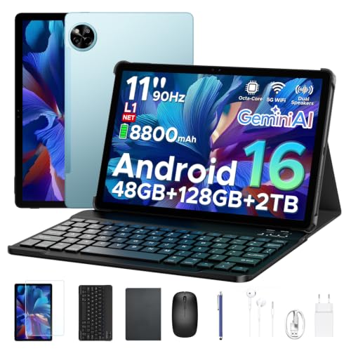 Easerush P11 Tablet 11 Pollici con Tastiera,Penna,Mouse,Tablet Android 16 | 48GB RAM+128GB ROM(2TB TF),90Hz, T7250 Octa-Core 8800mAh,13MP,Gemini AI,Widevine L1,5G WiFi/BT 5.0/Face ID/GPS,Custodia