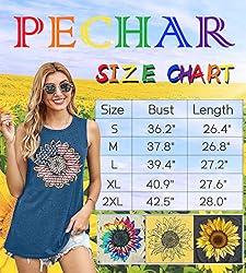 PECHAR 4th of July Tanks for Women Sunflower