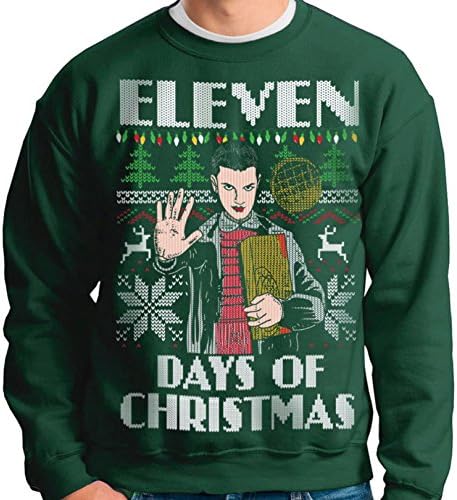 Vintage Fly Adult Stranger Things Ugly Christmas Sweater Eleven Days Of Christmas Pullover Sweatshirt In Forest Size XXL