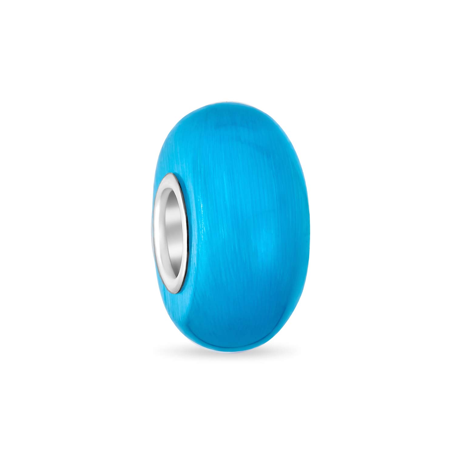 Bling Jewelry Simple Murano Glass Solid Aqua Blue Spacer Bead Charm For Women For Teen Fits European Bracelet .925 Sterling Silver