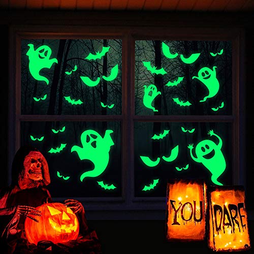 OCATO 35Pcs Halloween Decorations Halloween Window Cling Decals Halloween Wall Decals Stickers Glow in The Dark Luminous Bats Ghost Peeping Eyes Decals Wall DÃ©cor for Halloween Party Decorations