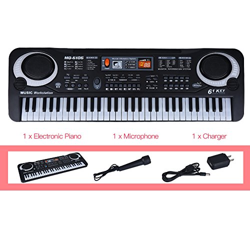 61-Key Digital Music Piano Keyboard, USB Charging Portable Electronic Musical Instrument with Microphone USB Cable for Kids Music Teaching (US Plug)