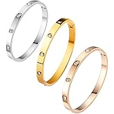 BUMPKAI 18K Gold Plated Crystal Bracelet Set 4PCS Sister Trio Love Bangle, Silver/Steel/Rose Gold & Adjustable Jewelry