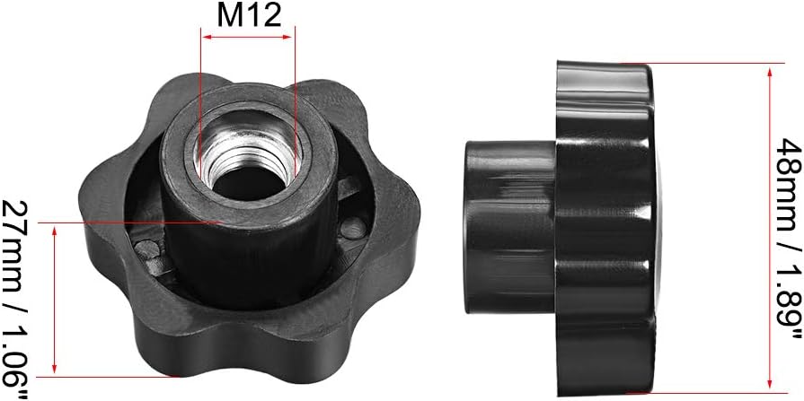 uxcell Clamping Handle Screw Knobs Handle M12 Threaded Through Hole Star-Shape 4pcs, Black - Image 3