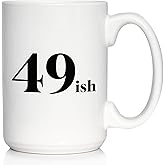 Bevvee 49ish - Funny 50th Birthday Coffee Mug for Women Turning 50 - Bday Party Decorations - Large 15oz White Ceramic Mug