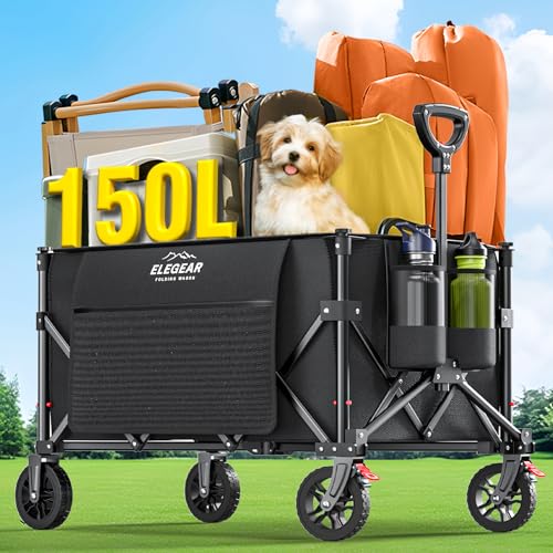 Carrito Plegable Más Duradero con Ruedas Todoterreno de 360°, Carrito de Compras para Mandado Transportador, Carro de Carga Tipo Wagon Vagón para Niños, Camping, Mudanza, Viajes, Mascotas