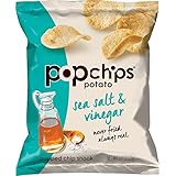 Popchips Potato Chips, Sea Salt &amp; Vinegar Potato Chips, Single Serve Bags (0.8 oz), Gluten Free, Low Fat, No Artificial Flavoring (Pack of 24)