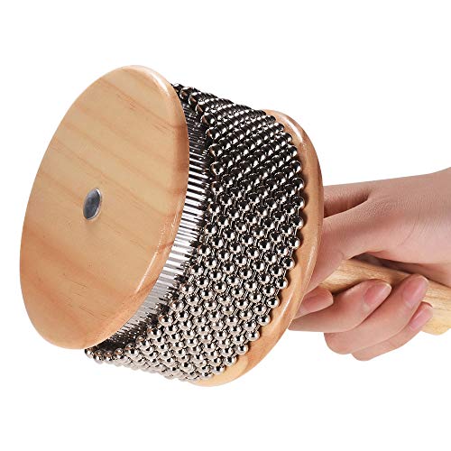Muslady Wooden Cabasa Percussion Musical Instrument Metal Beaded Chain & Cylinder Pop Hand Shaker for Classroom Band Medium Size - Thumbnail 2