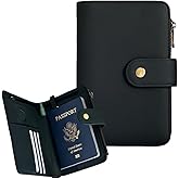 Genuine Leather Passport Wallet, RFID Blocking Passport Holder with Tracker Slot, All in One Travel Wallet for Women/Men, Secure Passport Cover Case for Airport Essentials (Black)