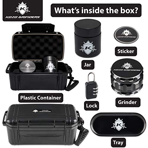 Kozo Smell Proof Stash Box Combo Kit with Aluminium 2.5" Herb Grinder