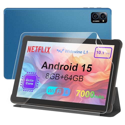 10 inch Android 15 Tablet: Octa-Core, 8GB RAM 64GB, 7000mAh, with Stand Case, IPS HD Display, Wi-Fi 6, OTG, Metal Body – Fast & Portable Tablet for Work & Entertainment, 2-Year Protection