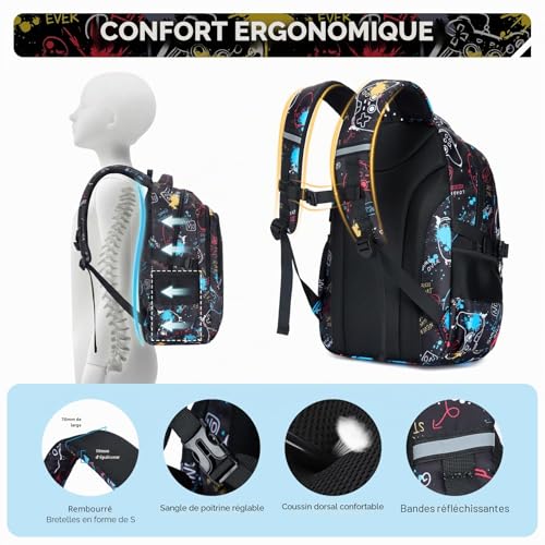 Amythe Boys' Primary School Bag – Luminous Night Light School Backpack with Compartment 15.6 Inches Pc, Ergonomic, Large Waterproof Leisure School Bag for Teens 9-16 Years