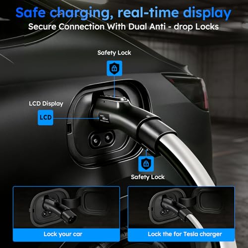 Nacs to J1772 Adapter,Tesla to J1772 EV 80A 240V Smart Charger with LCD Display & Safety Interlock, IP66 Waterproof, for J1772 EVs Charging at Tesla Stations