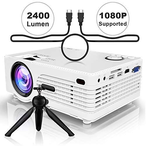 Projector (2019 Newest), 2400Lumen Mini Projector with 176″, 1080P Supported Full HD Video Projector, Works with HDMI, USB, VGA, AV for Home Theater, Movie, Video Game, Party, Outdoor Activities