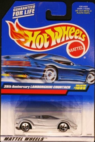 LAMBO COUNTACH Hot Wheels 25th Anniversary Silver Lamborghini Countach 1:64 Scale Collectible Die Cast Car #1089