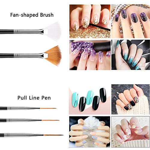 JOYJULY 20pcs Nail Art Design Tools, 15pcs Painting Brushes Set with 5pcs Dotting Pens, BLACK ... - Thumbnail 2