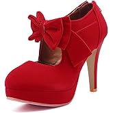 Mostrin Fashion Vintage Womens Small Bowtie Platform Pumps Ladies Sexy High Heeled Shoes