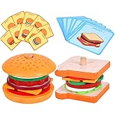 Toddmomy Educational Wooden Burger and Sandwich Plaything Set for Preschool Kids with Stackable Burger Mold and Order Game En