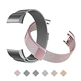 Tecson Magnetic Bands Compatible Fitbit Charge 2 (Pack of 2), Stainless Steel Metal Milanese Replacement Strap with Magnet Lock for Fitbit Charge 2, Rose Pink and Black