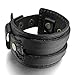 INBLUE Men's Alloy Genuine Leather Bracelet Bangle Cuff Black