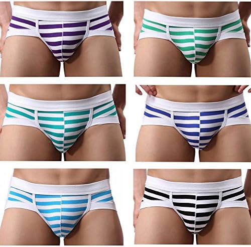 JOWOO Men's Sexy Bikini Briefs Stripe Cotton Underwear Underpants Thong(6 Pack)