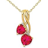 Gem And Harmony 2.00 Carat (ctw) Lab-Created Ruby Heart Pendant Necklace in 14K Yellow Gold with Chain