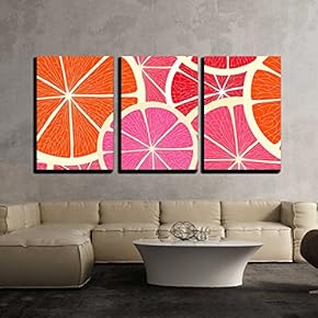 3 Piece Canvas Wall Art - Grapefruit Seamless Background - Modern Home Art Stretched and Framed Ready to Hang - 16"x24"x3 Panels