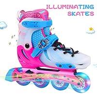 YF YOUFU Children Inline Skates, Adjustable Inline Skates with Light up Wheels, Roller Skates for Girls, Safe Durable Outdoor Beginner Illuminating Roller Skates for Kids