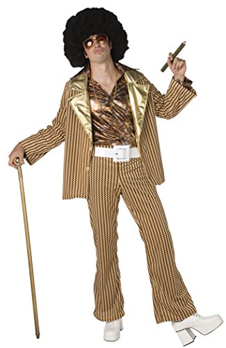 Living Fiction THA Fella 70s Gangster 3pc Men Costume, Gold Brown, Small